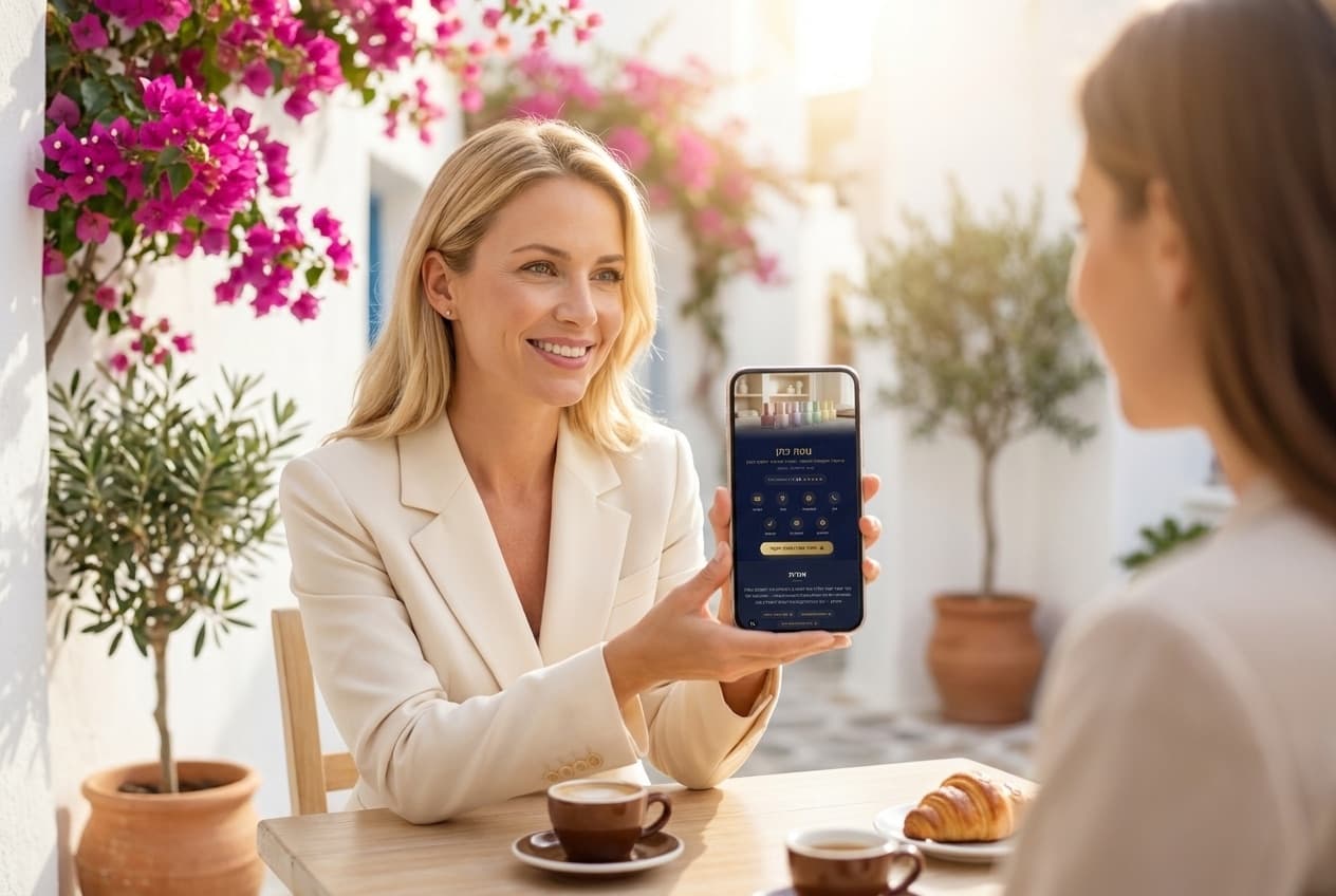 Two professionals sharing a digital business card during a networking meeting